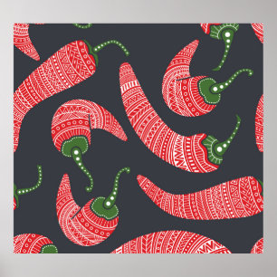 Red chili peppers: seamless vintage pattern poster