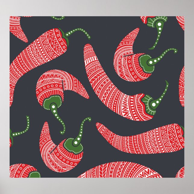 Red chili peppers: seamless vintage pattern poster (Front)