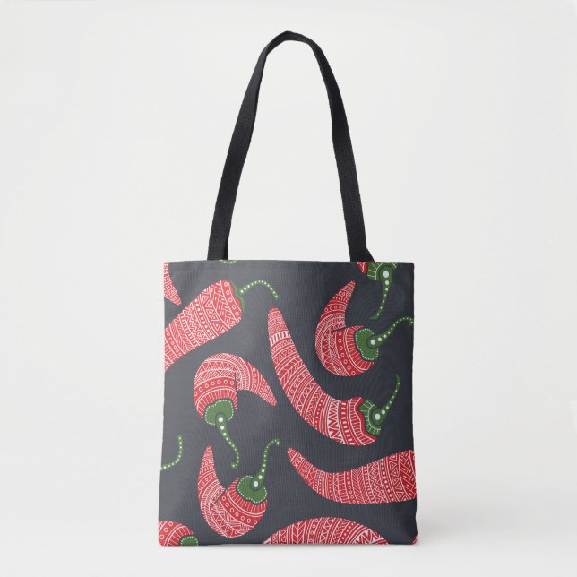 Red chili peppers: seamless vintage pattern tote bag (Front)