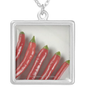 Red chili peppers silver plated necklace