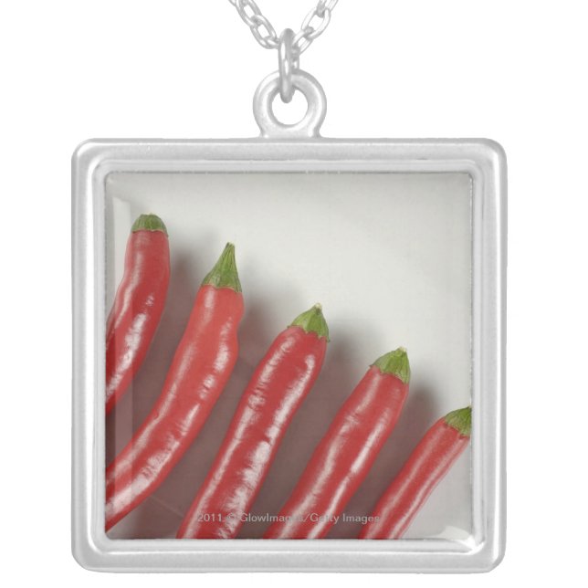 Red chili peppers silver plated necklace (Front)