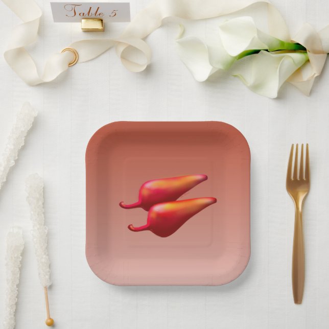 Red Chili Peppers square paper plates (Wedding)