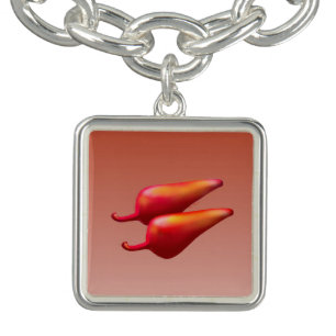 Red Chili Peppers sterl silver sq charm bracelet