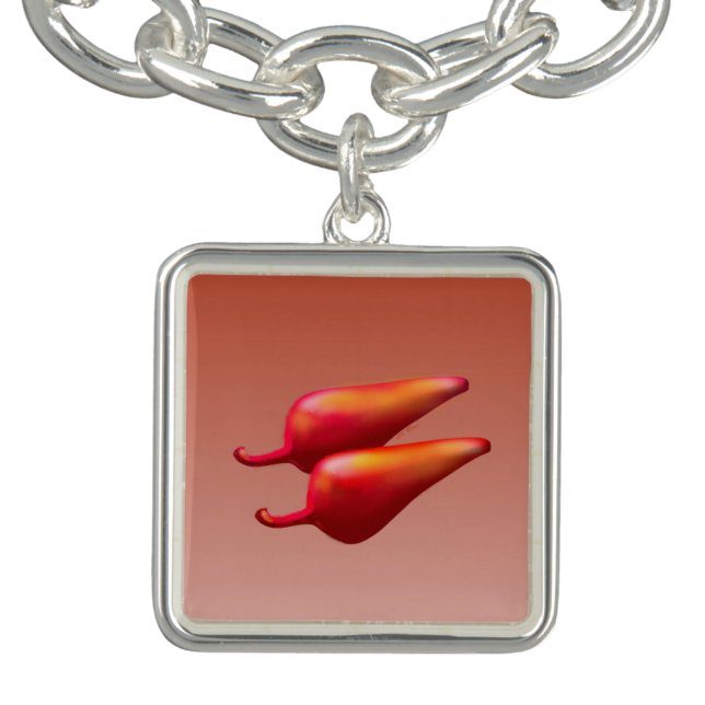 Red Chili Peppers sterl silver sq charm bracelet (Design)