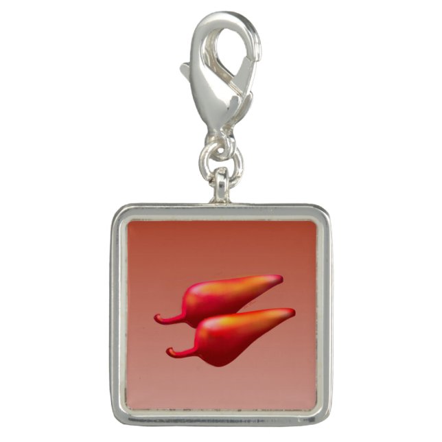 Red Chili Peppers sterling silver square charm (Front)