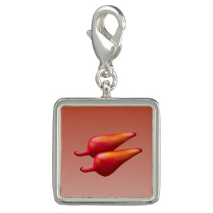 Red Chili Peppers sterling silver square charm