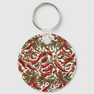 Red Chili Peppers Vintage Pattern  Keychain