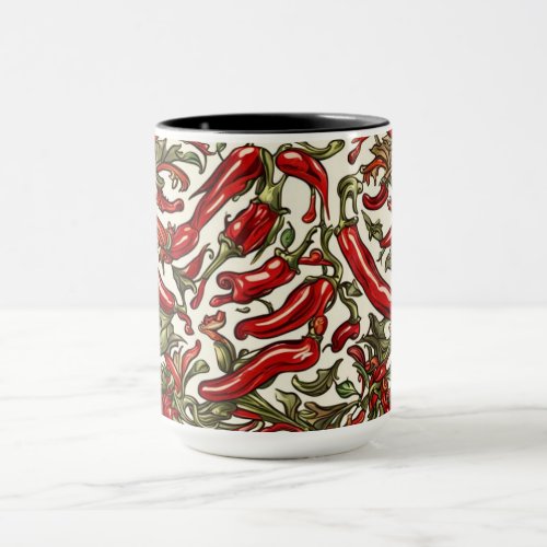 Red Chili Peppers Vintage Pattern  Mug