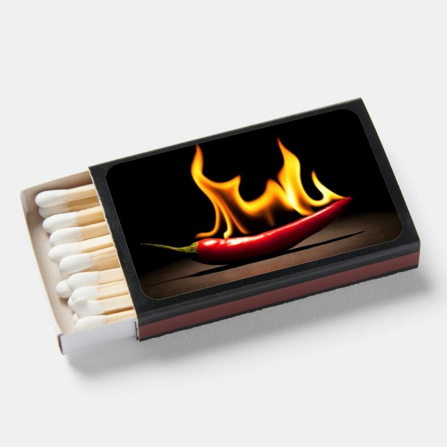 Red Chilli Pepper - Hot - Fire - Flames Matchboxes (Front Open)