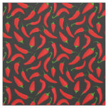 Red Chilli Pepper Pattern on Grey Black Fabric