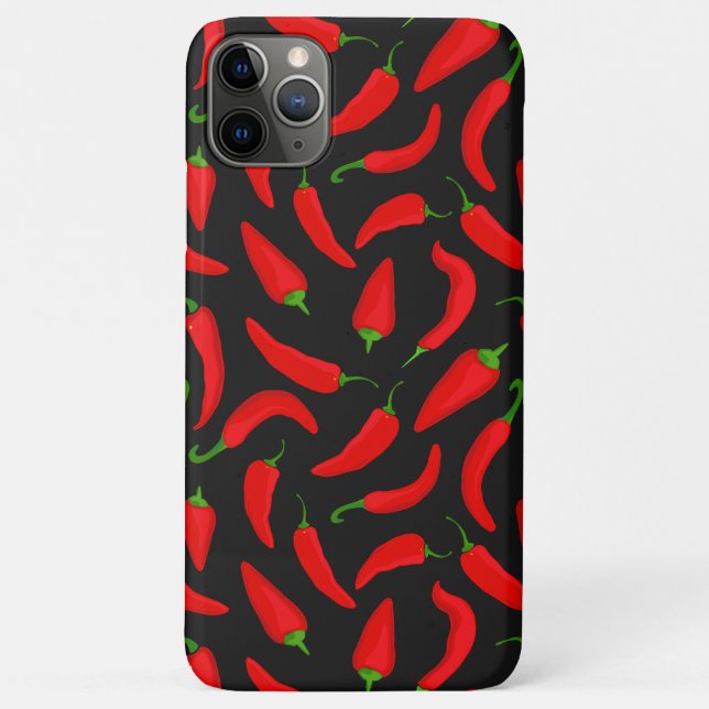 Red Chilli Peppers on Black Cool Patterned Case-Mate iPhone Case (Back)