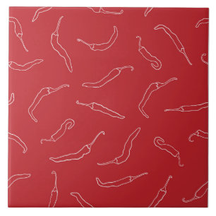 Red Chilli Peppers Pattern Ceramic Tile