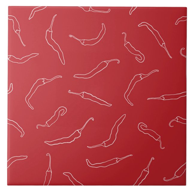 Red Chilli Peppers Pattern  Ceramic Tile (Front)
