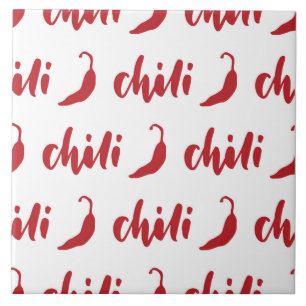 Red Chilli Peppers Pattern Ceramic Tile