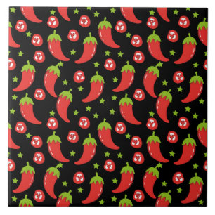 Red Chilli Peppers Pattern Ceramic Tile