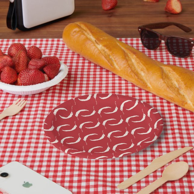 Red Chilli Peppers Pattern  Paper Plates (Picnic)
