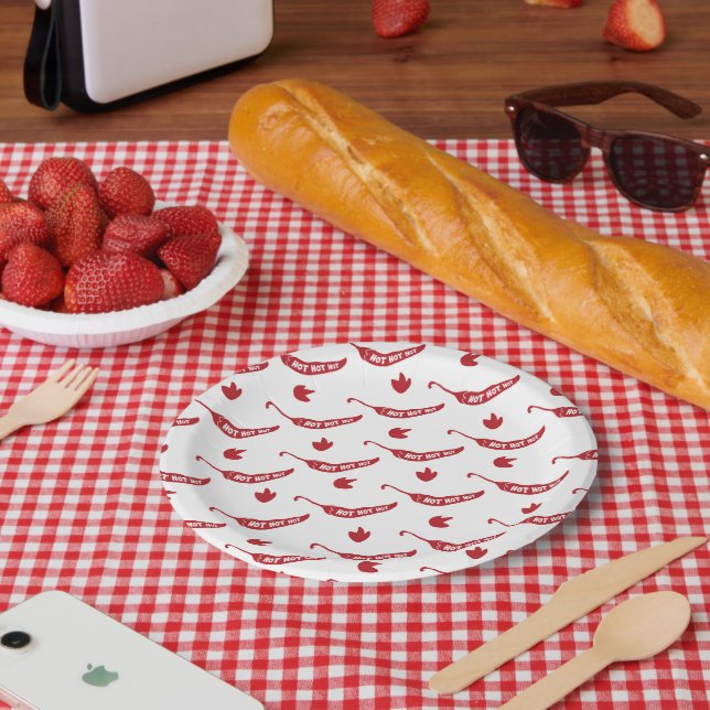 Red Chilli Peppers Pattern  Paper Plates (Picnic)