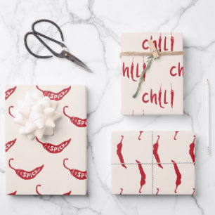 Red Chilli Peppers Pattern Wrapping Paper Sheets