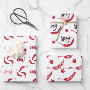 Red Chilli Peppers Pattern Wrapping Paper Sheets