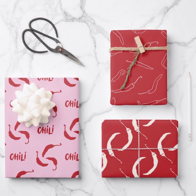 Red Chilli Peppers Pattern  Wrapping Paper Sheets (Front)