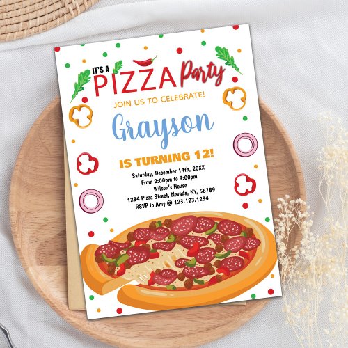 Red Chilli White Red Pizza Birthday Invitations