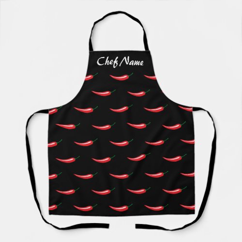Red chily pepper print custom name kitchen cooking apron