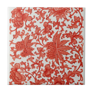 Red Chinese Antique Vintage Pattern Ceramic Tile