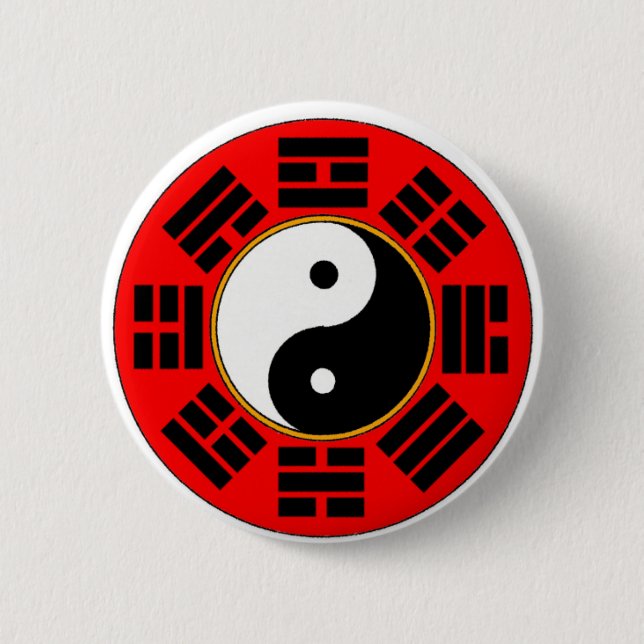 Red Chinese Balance Harmony Bagua Trigram Pinback Button (Front)
