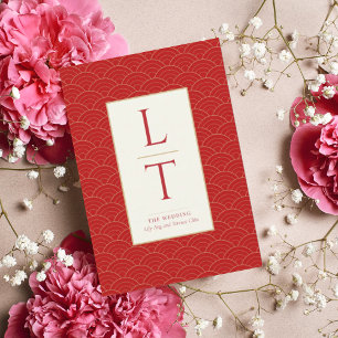 RED CHINESE CHINOISERIE WEDDING INVITATION