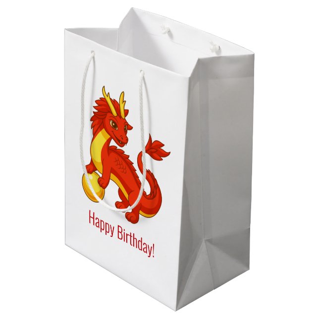 Red Chinese Dragon Birthday Medium Gift Bag (Back Angled)