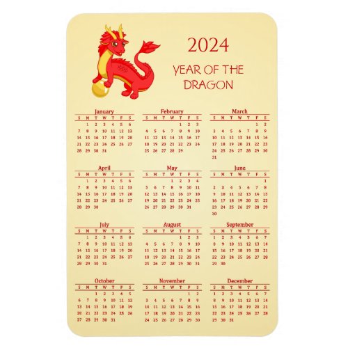 Red Chinese Dragon Calendar 2024 Magnet