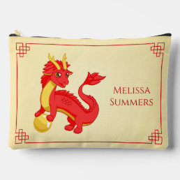 Red Chinese Dragon Custom Name Accessory Pouch