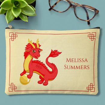 Red Chinese Dragon Custom Name Accessory Pouch by Chibibi at Zazzle