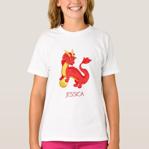 Red Chinese Dragon Custom Name T_Shirt