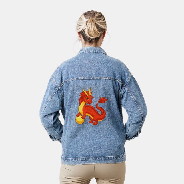 Red Chinese Dragon Denim Jacket (Model)