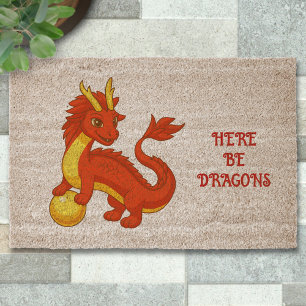 Red Chinese Dragon Fiber Doormat