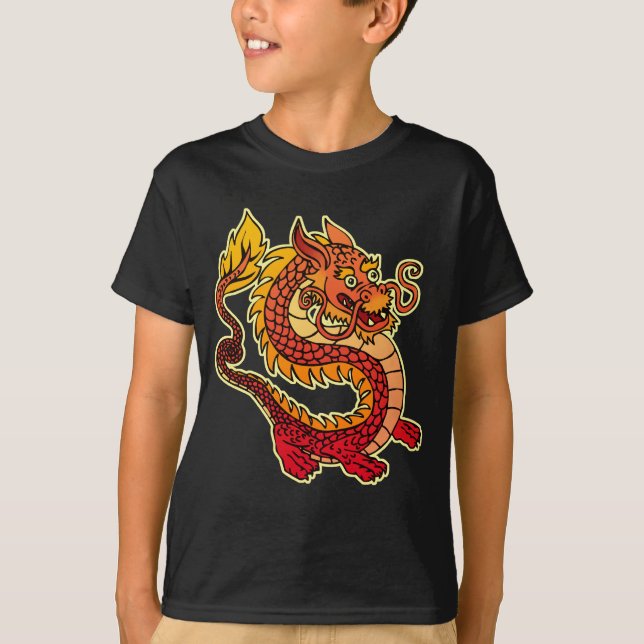 Red Chinese Dragon Kids Dark T-Shirt (Front)