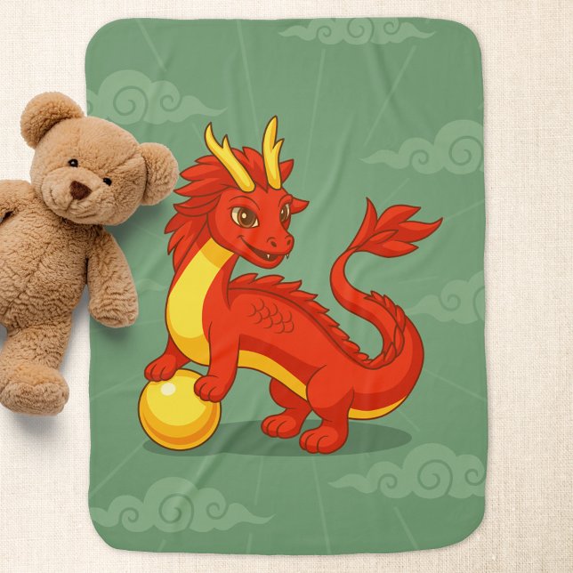 Red Chinese Dragon on Green Baby Blanket (Creator Uploaded)
