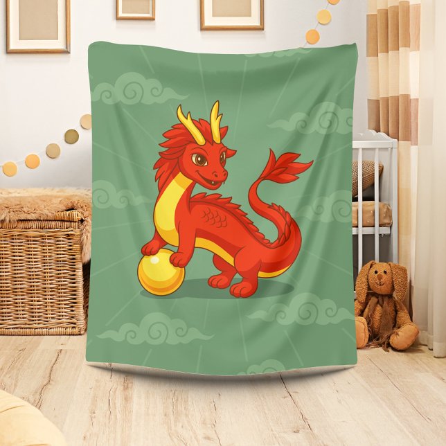 Red Chinese Dragon on Green Fleece Blanket (Creator Uploaded)