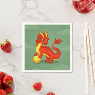 Red Chinese Dragon on Green Napkins