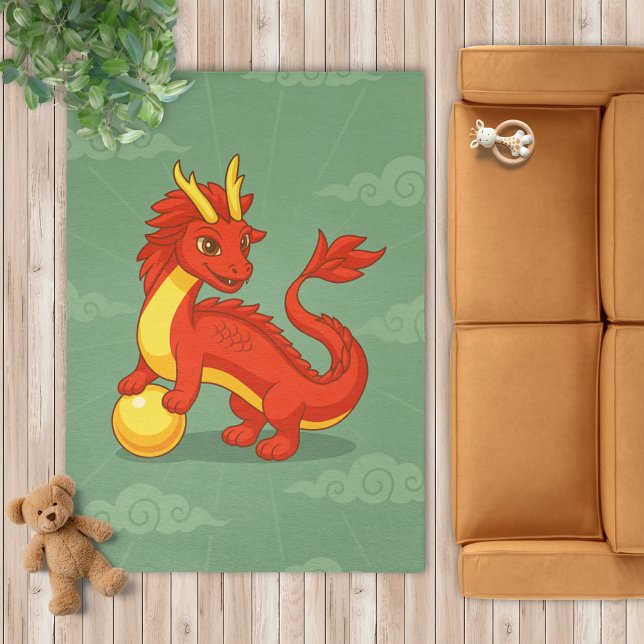 Red Chinese Dragon on Green Rug (Creator Uploaded)