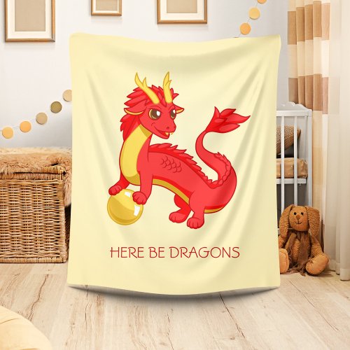 Red Chinese Dragon on Yellow Fleece Blanket