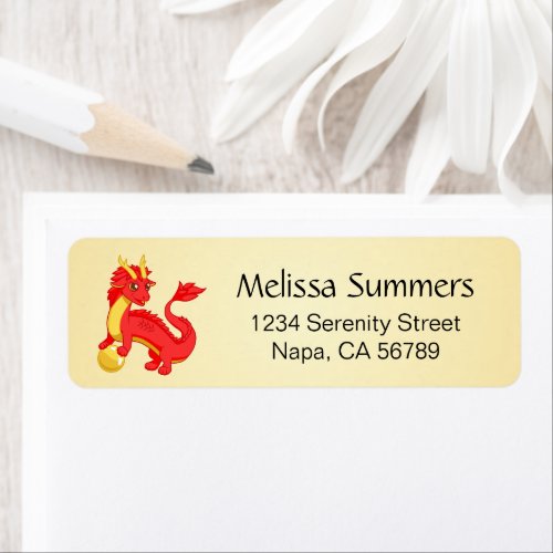 Red Chinese Dragon On Yellow Return Address Label