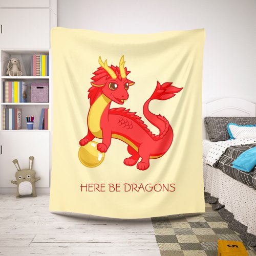 Red Chinese Dragon on Yellow Sherpa Blanket