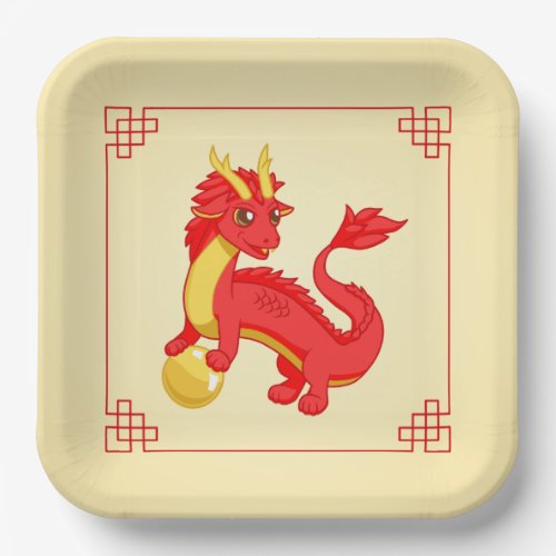 Red Chinese Dragon Paper Plates