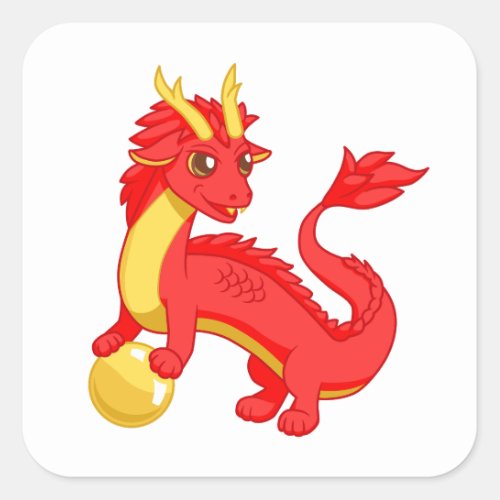 Red Chinese Dragon Square Sticker