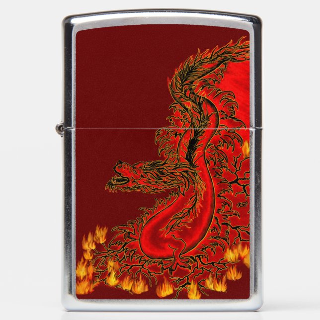 Red Chinese Dragon Zippo Lighter (Front)