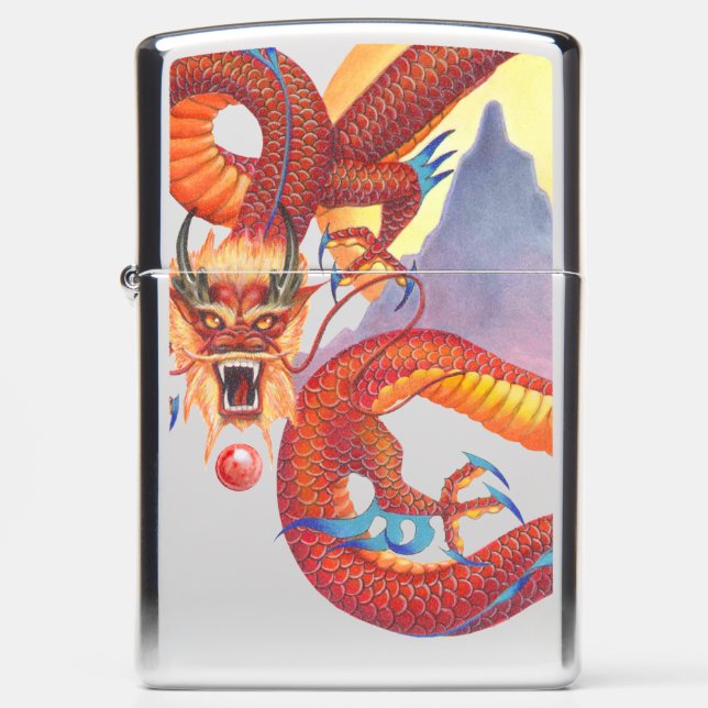 Red Chinese Dragon Zippo Lighter (Front)