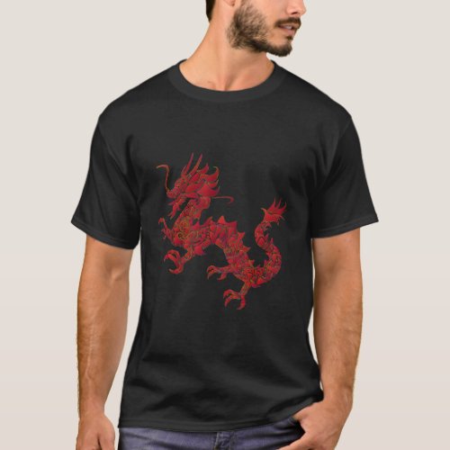 Red Chinese Firedrake Dragon Print Wear T_Shirt