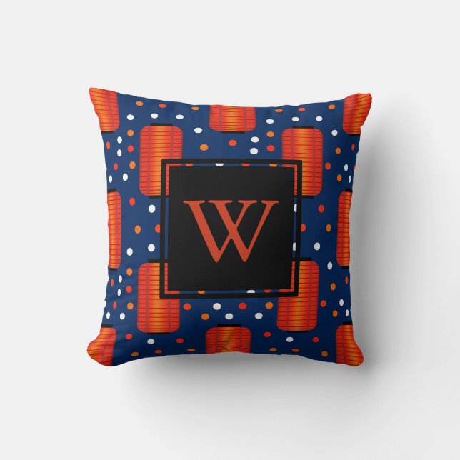 Red Chinese Lanterns and Dots Throw Pillow (Front)